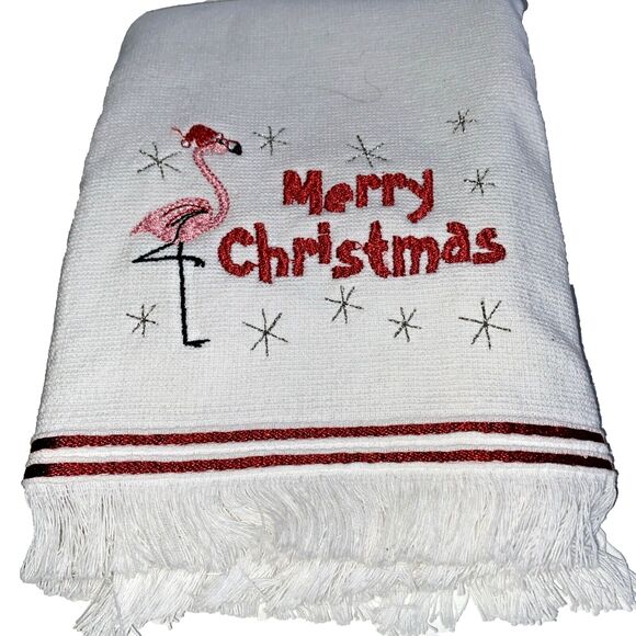 Ladinne Kitchen Towel Pink Flamingo Santa Hat Holiday Oversized - Picture 3 of 5